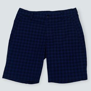 Lululemon Commission Blue/Black Checkered Flat Front Chino Shorts Size 36 in EUC